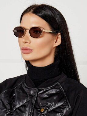 Prada PR65ZS ZVN20I BRAND NEW Sunglasses Gold Purple Brown Oval Metal Unisex